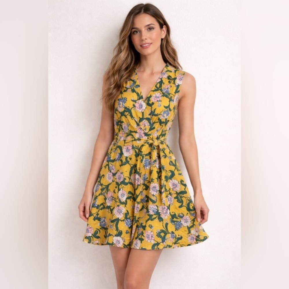 Moon River Floral Sleeveless Tie Waist Dress Size S